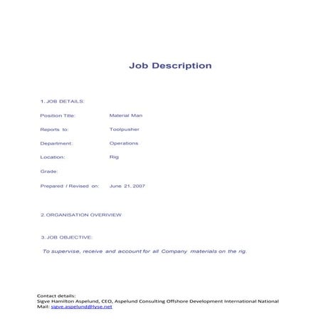 Materials man job spec | DOCX