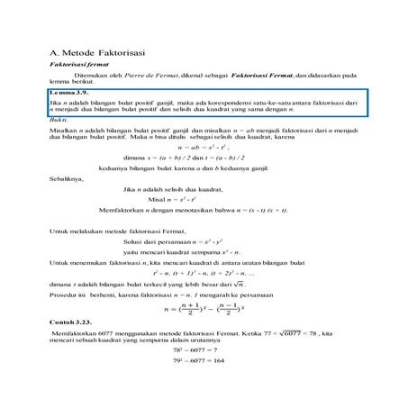 FAKTORISASI FERMAT & DIOPHANTINE LINIER