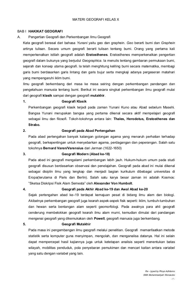 Materi Geografi Kelas X Untuk Dua Semester