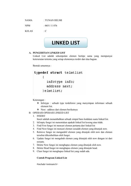 Linked List dalam Struktur Data | PDF