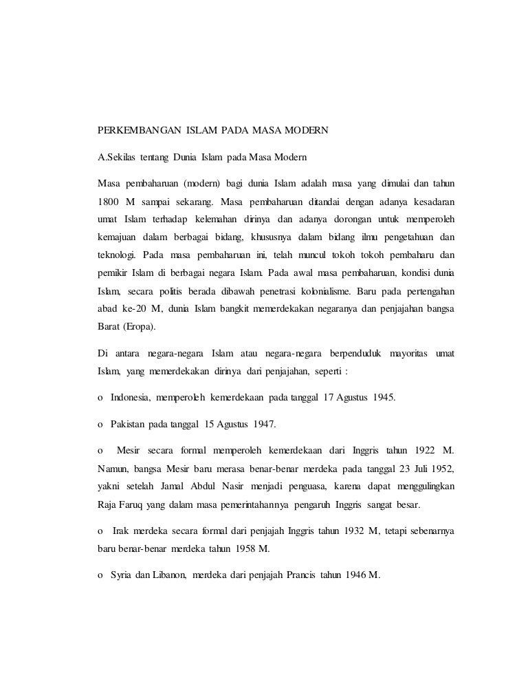 Materi Perkembangan Islam Pada Masa Modern Farihun