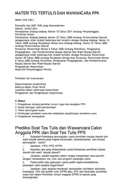 Materi Tes Tertulis Dan Wawancara Ppk