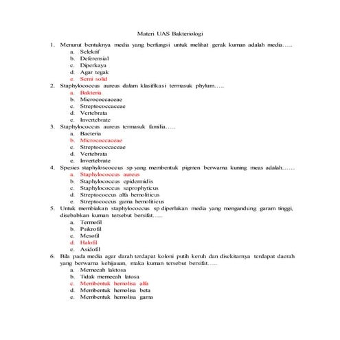 Soal dan Jawaban Bakteriologi