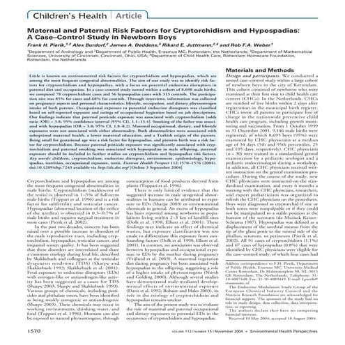 Maternal And Paternal Risk Factors For Cryptorchidism And Hypospadias A Case–...