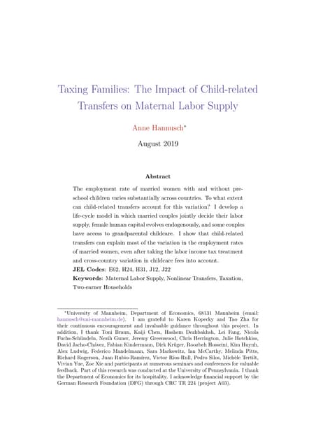 Taxing Families: The Impact of Child-related Transfers on Maternal Labor Supply