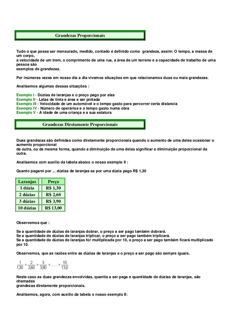 Grandezas Diretamente E Inversamente Proporcionais Exercicios 7 Ano Doc