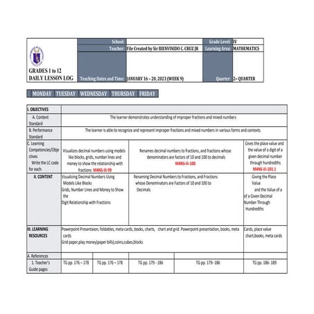 math.docx daily lesson log in grade four