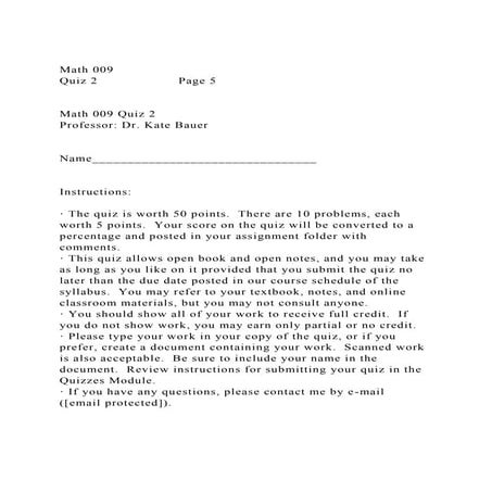 Math 009Quiz 2Page 5Math 009 Quiz 2Professor Dr..docx