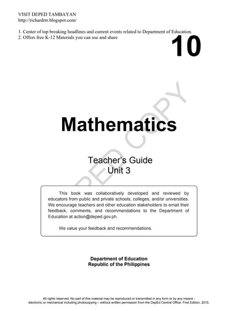Math10 teaching guide  unit 3