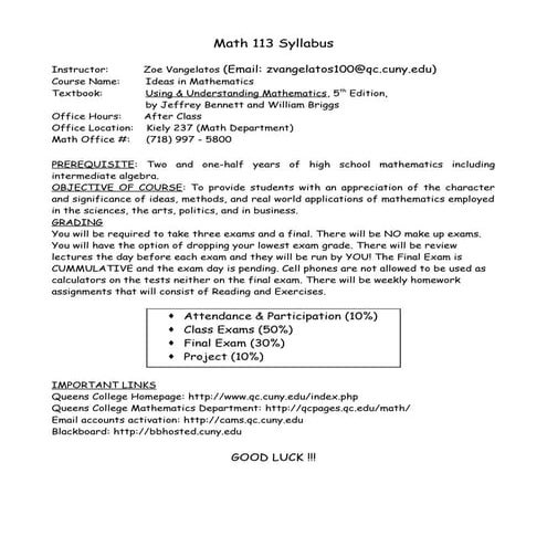 Math 113   ideas in mathematic math 113 01[5928] (queens college)  syllabus 2...