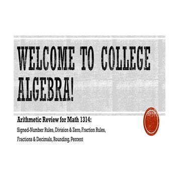 Math 1314 College Algebra Arithmetic Review