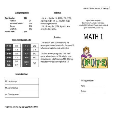 Math 1 Course Outline 2009-2010