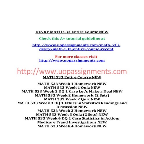 MATH 533 Entire Course NEW | DOCX