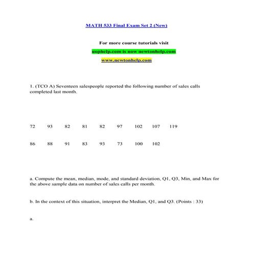 Math 533 final exam set 2