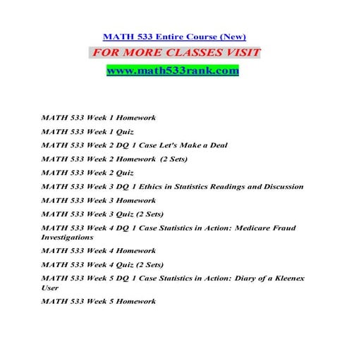 Math 533 ( applied managerial statistics ) final exam answers | DOCX