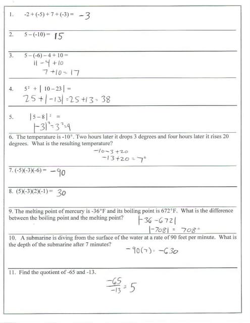 Math 7 review packet answer key | PDF