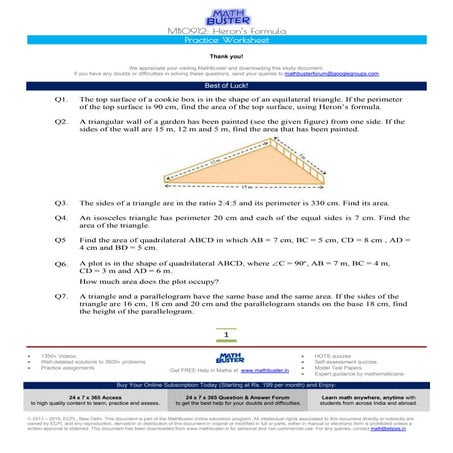 MathBuster Practice Worksheet CBSE Class 9 Chapter 12