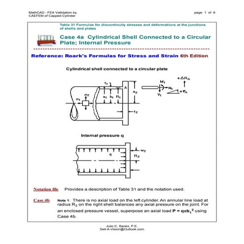 MathCAD FEA vallidation by caefem of capped-cylinder stresses