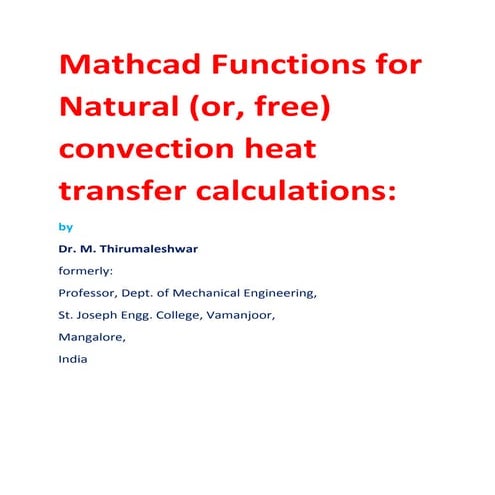Mathcad Functions for Natural (or free) convection heat transfer calculations