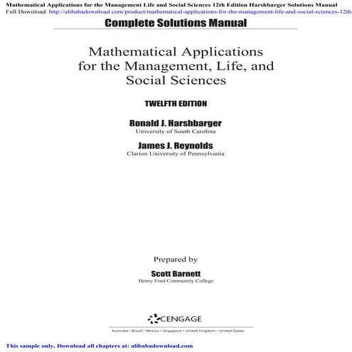 Mathematical Applications for the Management Life and Social Sciences ...
