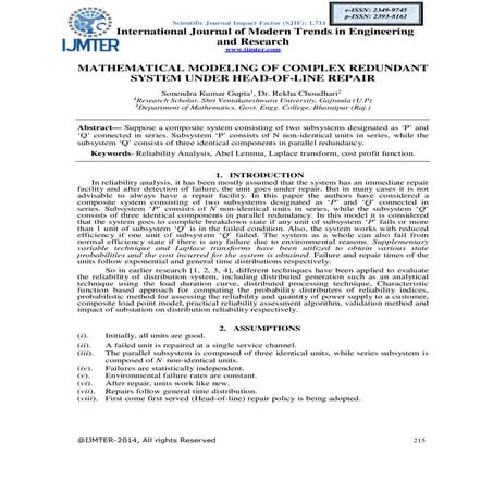 MATHEMATICAL MODELING OF COMPLEX REDUNDANT SYSTEM UNDER HEAD-OF-LINE REPAIR