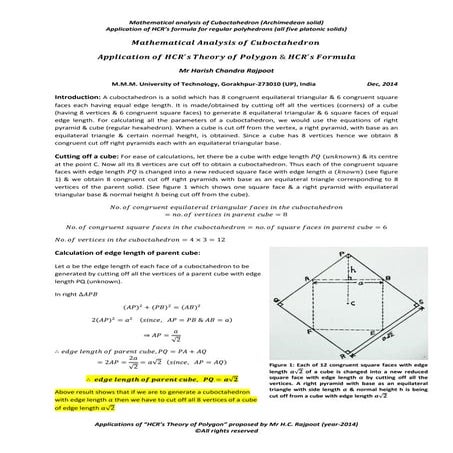 Mathematical analysis of cuboctahedron/Archimedean solid by HCR