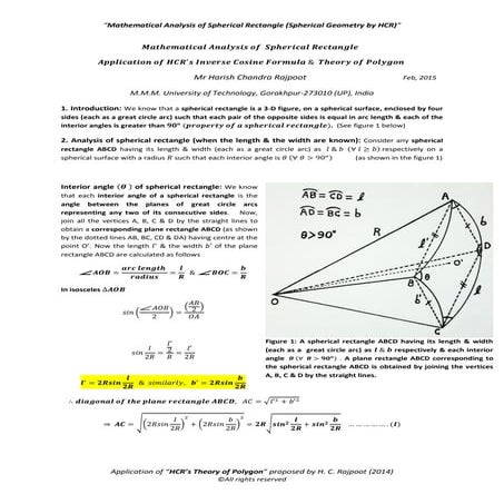 Mathematical Analysis of Spherical Rectangle (Application of HCR's Theory of ...