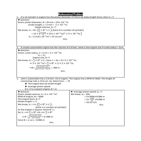  IC engine Mathematical problem & solution