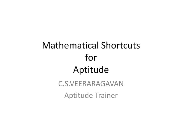 Mathematical Shortcuts Ppt Mathematical Shortcuts Ppt