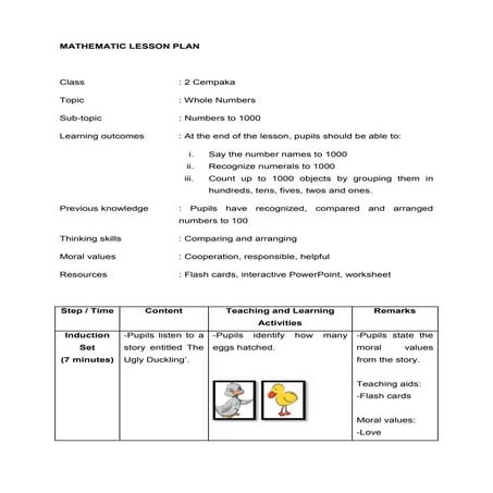 MATHEMATICS LESSON PLAN YR 2 - WHOLE NUMBER