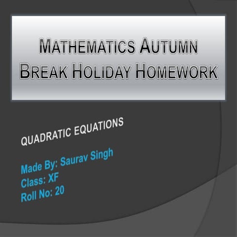 Mathematics autumn break holiday homework