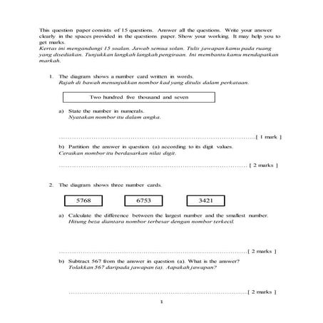 Mathematics exam paper year 5(dlp)