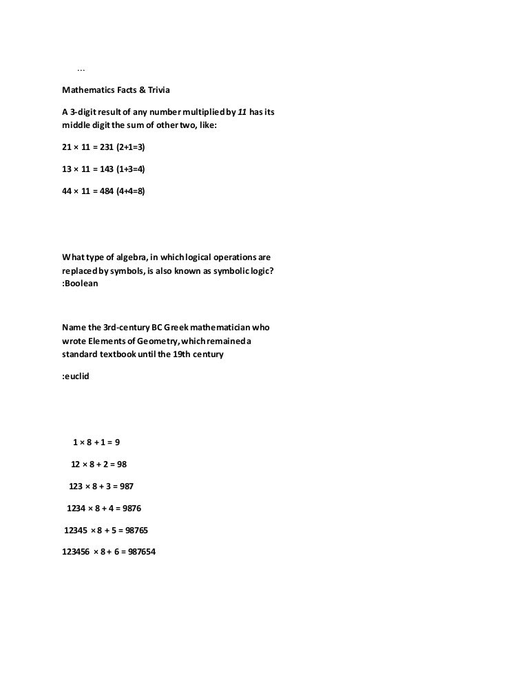Mathematics facts