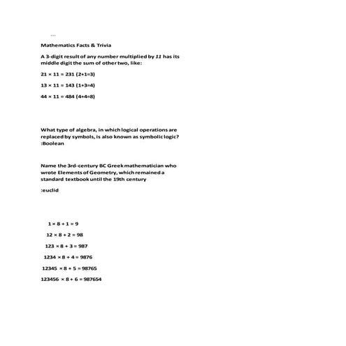 Mathematics facts