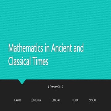 Mathematics in ancient and classical times