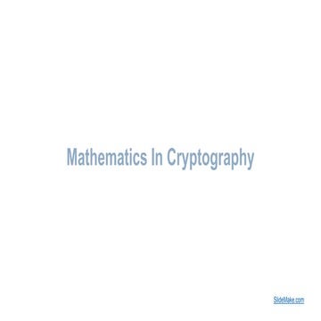 Introduction to Mathematics In Cryptography