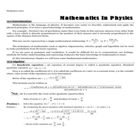 Shahjahan notes:Mathematicsinphysicstheorysampleproblematc