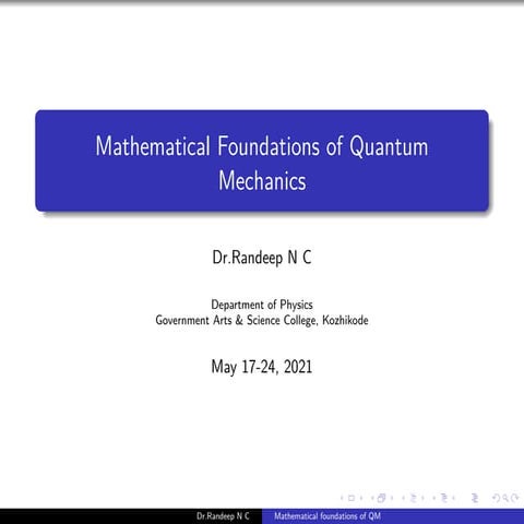 Mathematics of quantum mechanics bridge course calicut university