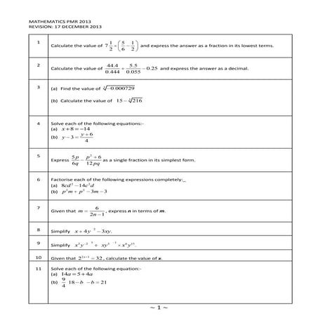 Mathematics pmr 2013