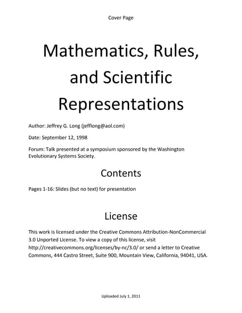 Mathematics rules and scientific representations