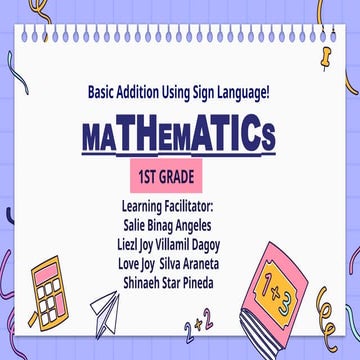 Basic Addition Skills Using Sign Language for 1st Graders | PPTX
