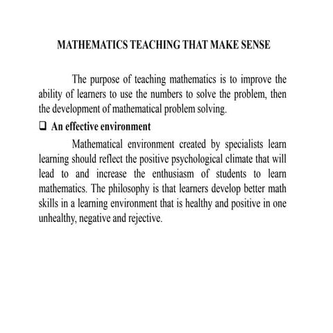 Mathematics teaching that make sense