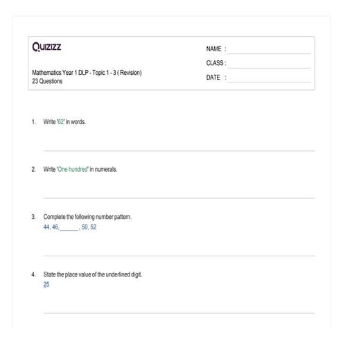 Mathematics Year 1 DLP - Topic 1 - 3 ( Revision).docx