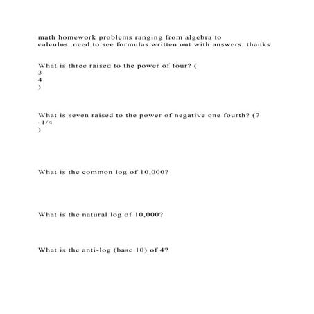 Math Homework Problems Ranging From Algebra To Calculus need To See docx