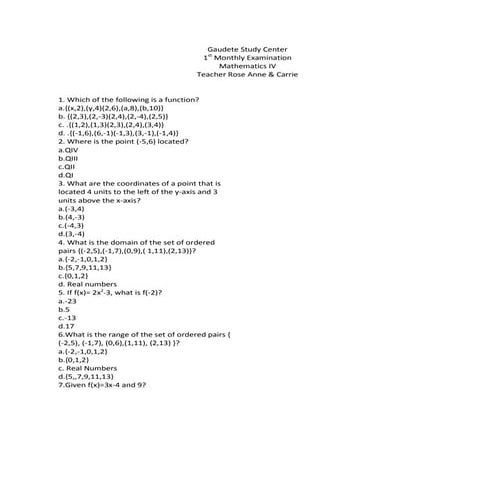 Math IV (1st monthly) | DOCX