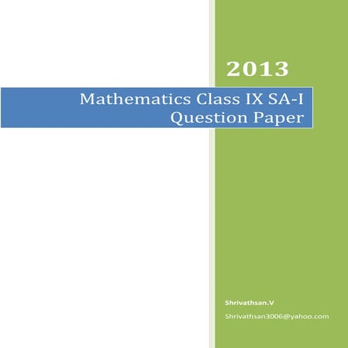Class IX Mathematics SA-I Question Paper 2013