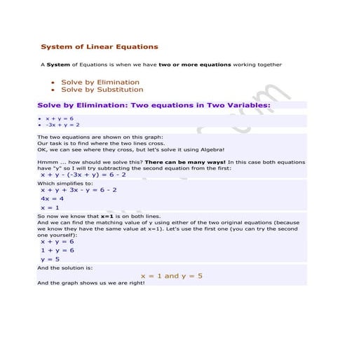 Math lecture 6 (System of Linear Equations) | PDF