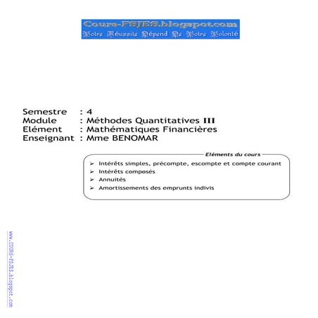 Mathématiques financières mme benomar
