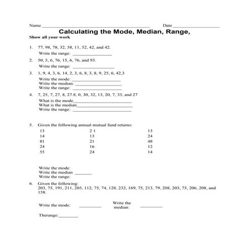MATH: MEDIAN, RANGE, MODE | PDF