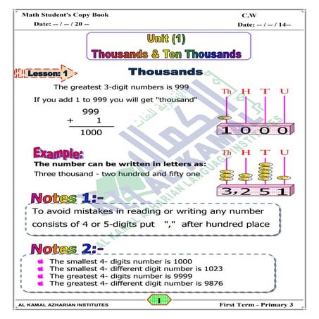 Math primar primary 3 المراجعة النهائية لنصف العام 